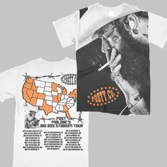 Discover Post Malone Big Ass Stadium Tour 2025 3D Photo Art T-Shirt