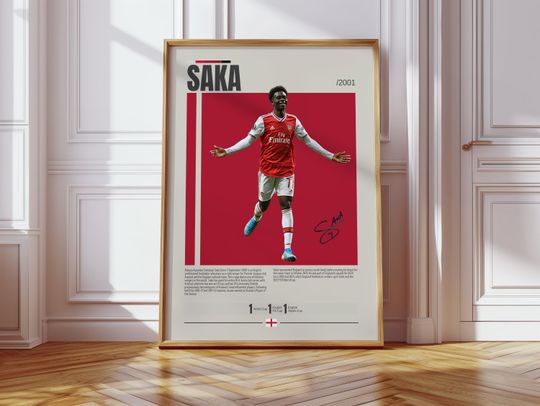 Discover Bukayo Saka Poster, England Soccer, Arsenal FC, Soccer Gifts, Sports Poster, Football Player Poster, Soccer Wall Art, Sports Bedroom Posters