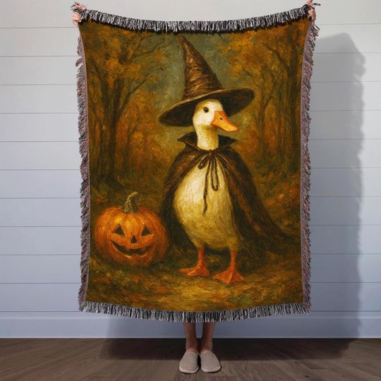 Discover Halloween Goose Woven Blanket, Halloween Throw Blanket, Goose Lover Gift, Spooky Goose Blanket