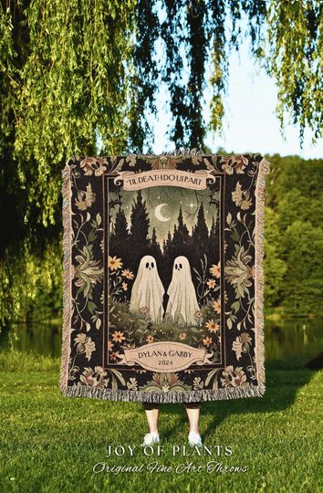 Discover Woodland Ghost Couple Woven Blanket | Witchy Anniversary Gift Personalized Kindred Spirits His and Hers Custom Ghost Couple Gothic Throw |