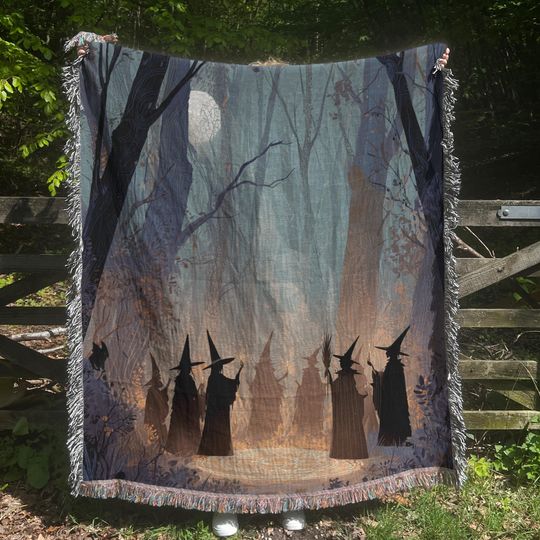 Discover Halloween Woven Blanket, Witchy Gift, Haunted Forest Tapestry, Witchcraft Gift, Witch Summoning, Spooky Season, Dark Academia, Gothic Gift
