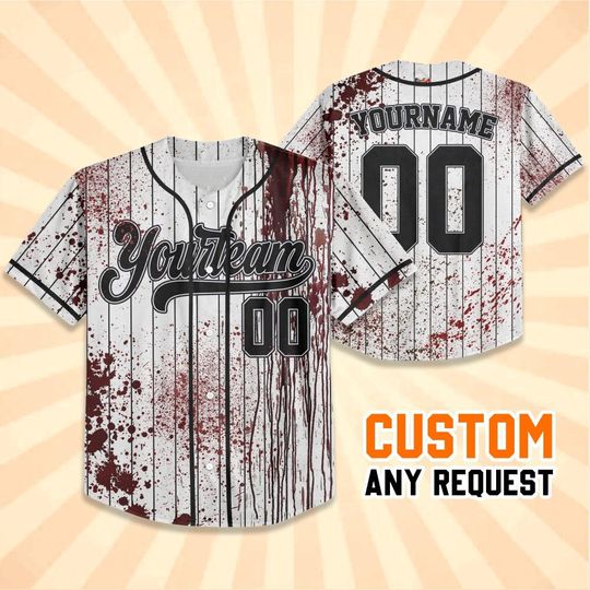 Discover Personalized Zombie Blood Black Halloween Baseball Jersey, Custom Name&Number, Birthday Gift, Halloween Spooky Shirt, Gift for Kid