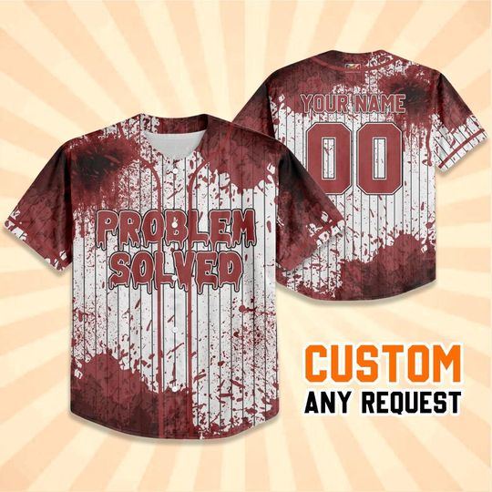 Discover Personalized Blood Stain Problem Red Halloween Baseball Jersey, Custom Name&Number, Birthday Gift, Halloween Spooky Shirt, Gift for Kid