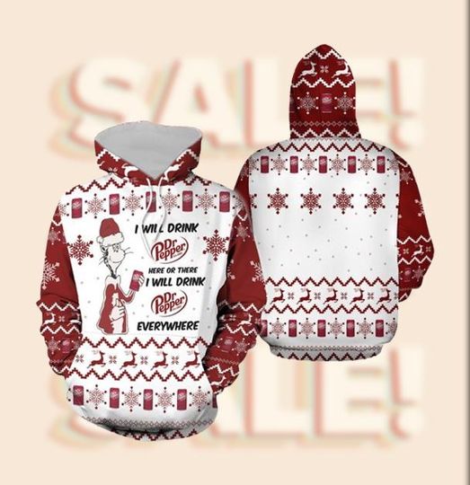 Discover Ugly Christmas 3D Hoodie, Funny Soda Lover Holiday Hoodie, Santa Claus, Winter Hoodie Gift