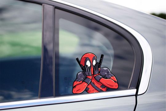 Deadpool Shocked Face Peeking Peek Peekabo Peekers Bumper Window Vinyl Decal Disney Movie Marvel vs Capcom Stickers