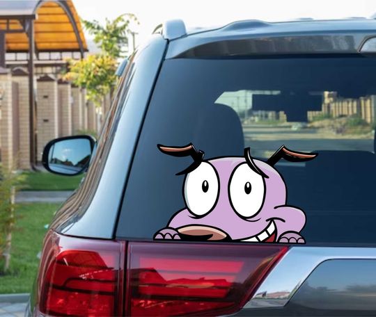 Courage the Cowardly Dog Peeking Peek Peekabo Bumper Window Vinyl Decal Cute Dog Anime Cartoon Stickers Meme