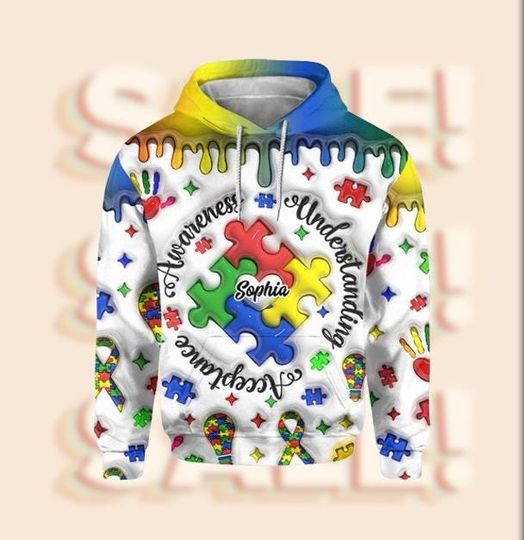 Discover Personalized Autism Awareness Hoodie 3D, Puzzle Piece Hoodie, Acceptance Understanding Support Hoodie