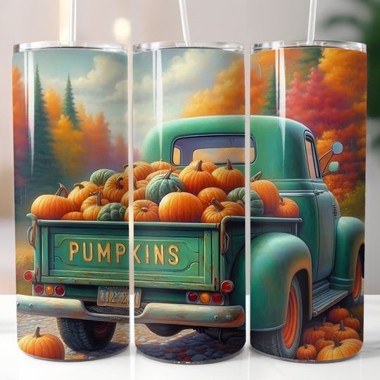 Discover Halloween, Pumpkins, Truck, Fall, Autumn, Ready To Press, Print Out Transfer, 20 oz, Skinny Tumbler Transfer, NOT A DIGITAL