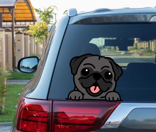 Discover Cute black Pug Peeking Peek Peekabo Peekers Bumper Window Vinyl Decal Cute Puppy Funny Stickers