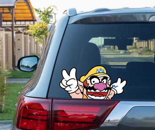 Discover Cute Wario bro Peeking Peekers Peekabo Bumper Window Vinyl Decal Anime Cartoon Video Game Stickers Plumber Classic Game SNES