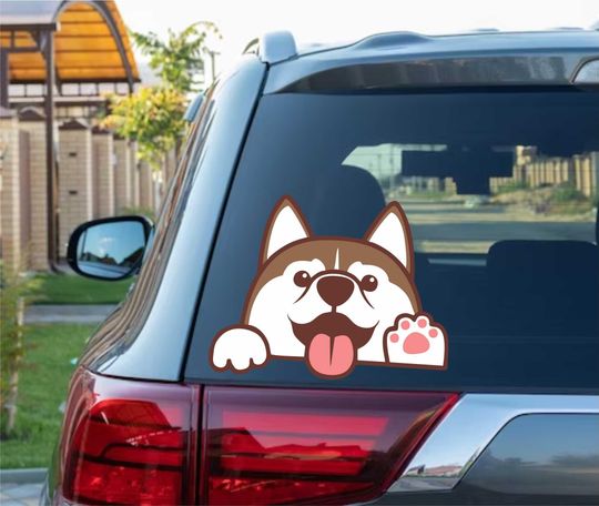 Cute Siberian Husky Peeking Peek Peekabo Peekers Bumper Window Vinyl Decal Cartoon Dog Puppy Stickers