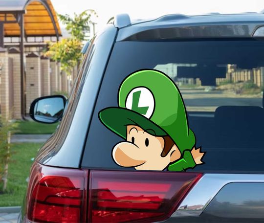 Luigi Waving Peeking Peek Peekabo Peekers Bumper Window Vinyl Decal Cartoon Mario Stickers Plumber Classic Game SNES