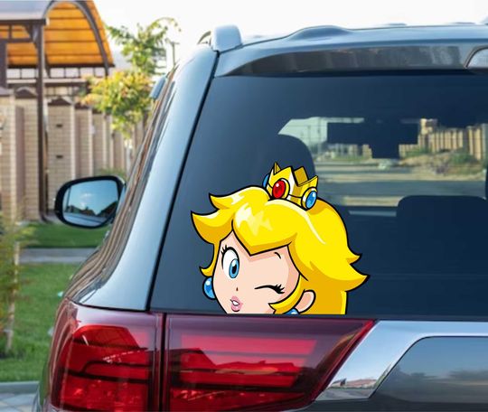 Cute Peach princess Peeking Peekers Peekabo Bumper Window Vinyl Decal Anime Cartoon Video Game Stickers Plumber Classic Game SNES