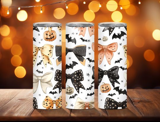 Discover NOT A DIGITAL// Coquette Fall Bows and Pumpkins// Sublimation Transfer// Ready To Press// 20 oz Skinny Tumbler Transfer