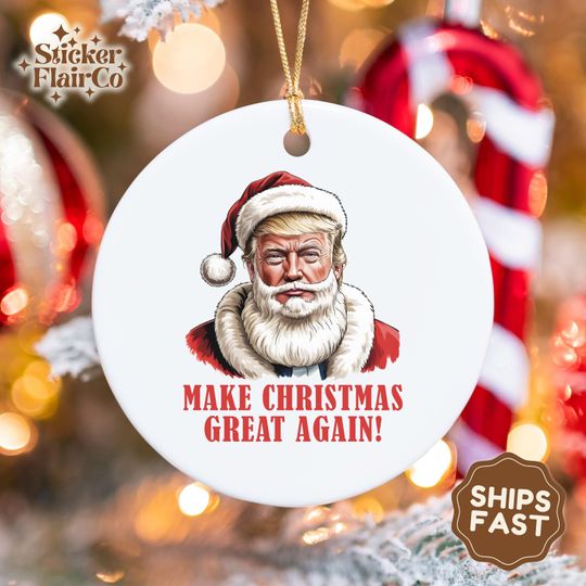 Discover Funny Trump Santa Ceramic Ornament for Christmas Tree Decoration