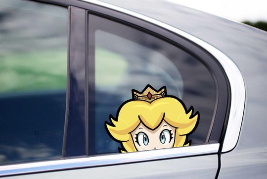 Cool Peach princess Peeking Peekers Peekabo Bumper Window Vinyl Decal Anime Cartoon Video Game Stickers Plumber Classic Game SNES