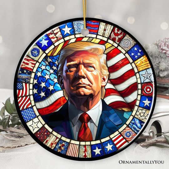 Donald Trump Stained Glass Ornament for Election Support Christmas Gift