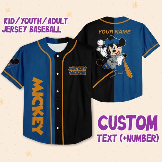 Discover New Disney Baseball Mickey Baseball Jersey Cartoon Print Baseball Jersey Outdoor Sports Leisure Boys and Girls Tops
