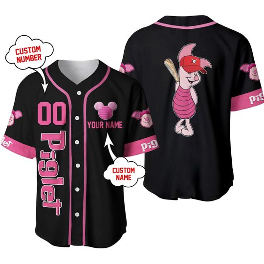 Discover Cute Winnie the Pig pink baseball uniform Disney baseball shirt 3D Disney T-shirt men's and women's jersey