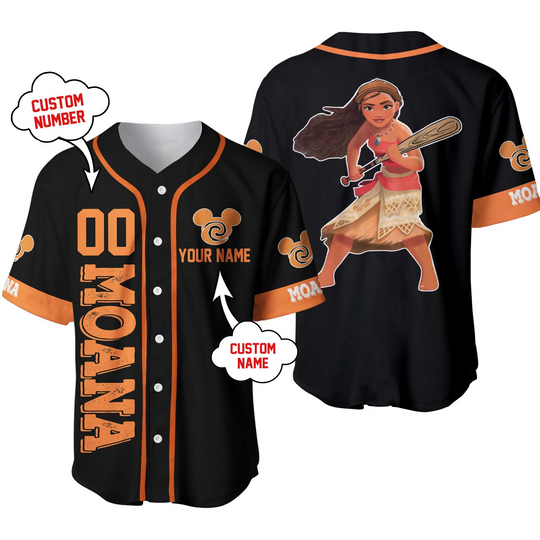 Discover New Disney Moana Princess Customized Name Baseball Jersey Outdoor Sports Style Casual Wear Unisex Personalized Tops