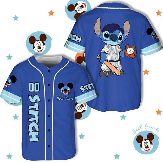 Discover 2025 Disney baseball uniform game day baseball uniform Mickey Minnie stitch baseball uniform boys and girls short sleeve shirt