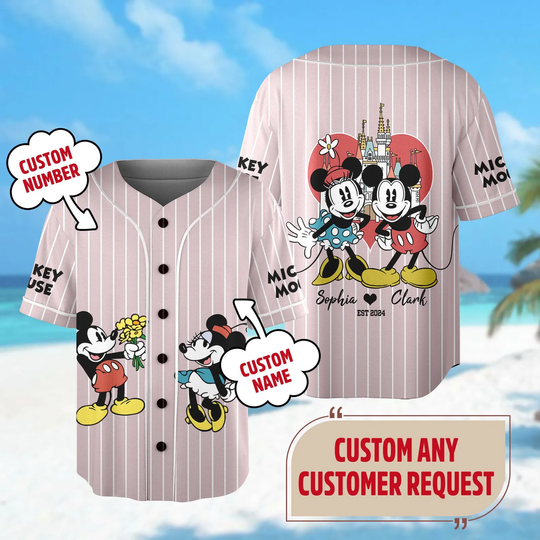 Discover Custom Disney Mickey and Minnie Mouse Baseball Jersey Mouse Couple Basketball Jersey Cartoon Baseball Team Travel T-Shirt