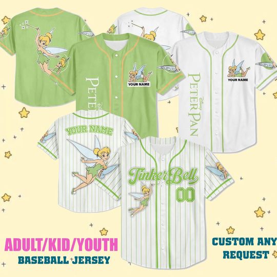 Discover Custom Disney Tinker Bell Baseball Jerseys for Kids, Teens, and Adults Disney Jerseys Disney Princess Match Day Baseball Jerseys