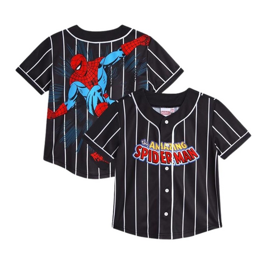 Discover 2025 New Arravl Summer Button Spiderman Cartoon Pattern Casual Wear Custom Baseball Jersey Adult/Kids Shirt