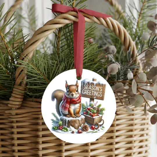 Season's Greetings Squirrel Ceramic Ornament Christmas Decoration