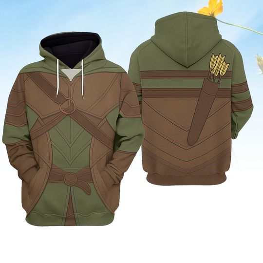 Discover Elf Archer Costume Hoodie, Fantasy Archer Cosplay Hoodie, Lotr Medieval Ranger Hoodie For Halloween, Fantasy Rings Movie Costume Hoodie