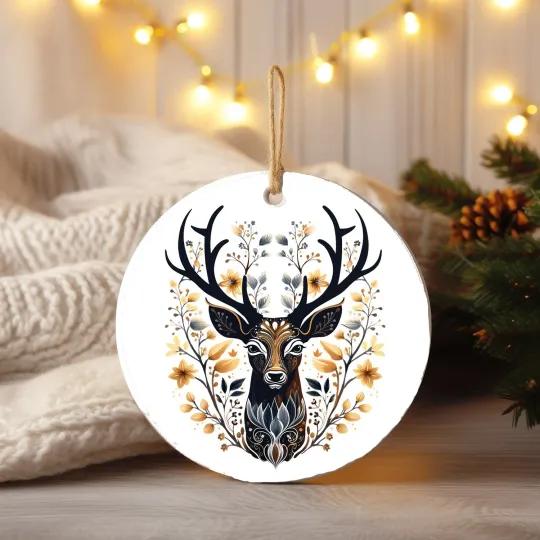Black and Gold Deer Ceramic Ornament Christmas Decor