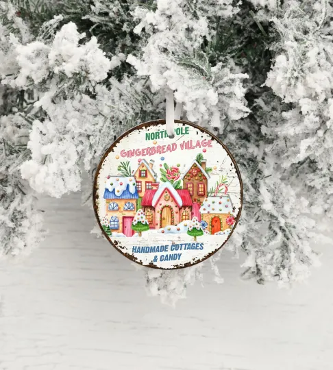 Discover North Pole Gingerbread Village Ceramic Christmas Ornament