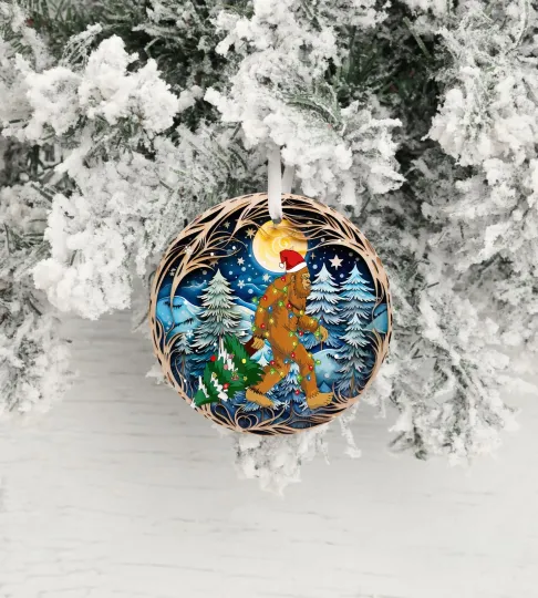 Christmas Ornament Bigfoot Christmas Forest Full Moon Ceramic Christmas Ornament