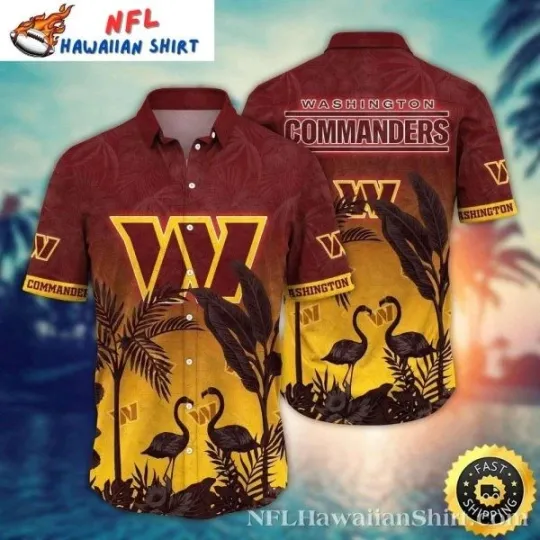 Discover Sunset Flamingos Washington Commanders Tropical Aloha Hawaiian Shirt Size S-5XL