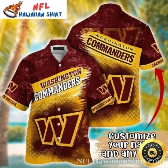 Discover Metal Pattern Washington Commanders Gold Rush Tropical Hawaiian Shirt Size S-5XL