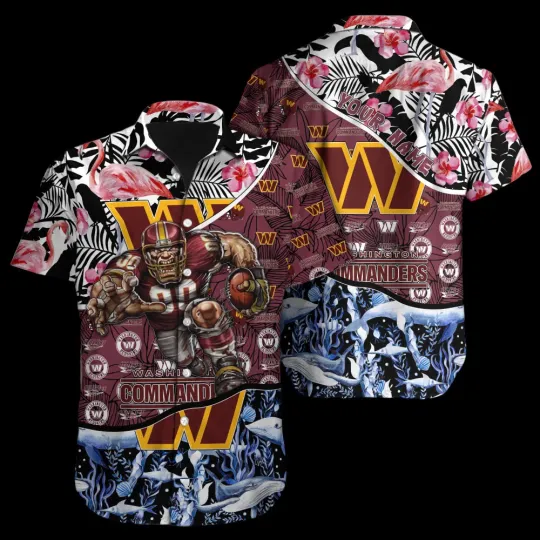 Discover Personalized Washington Commanders Flamingo Summer Aloha Unisex Hawaiian Shirt