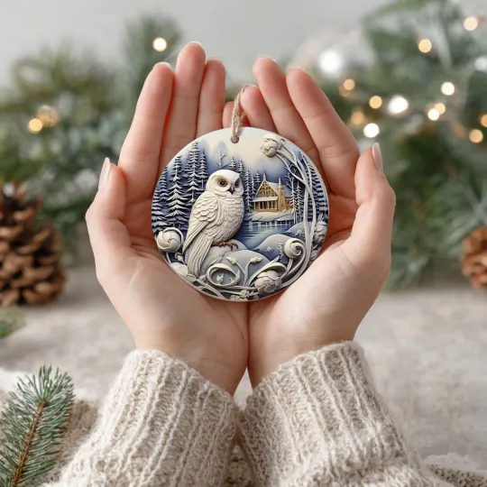 Discover White Owl Ceramic Christmas Ornament for Home Decor