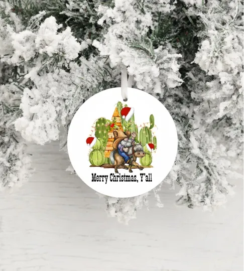Discover Merry Christmas Y'all Cactus Ceramic Ornament, Tree Decoration