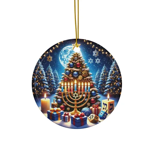 Interfaith Hanukkah and Christmas Ceramic Ornament