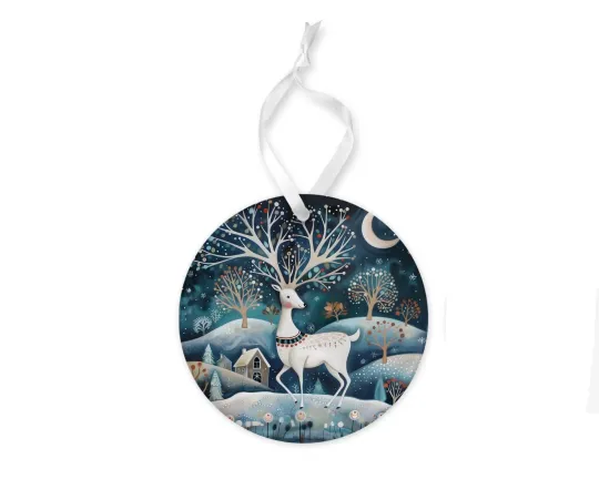 Discover Winter Folk Art  Reindeer Christmas Ceramic Ornament Christmas Decoration