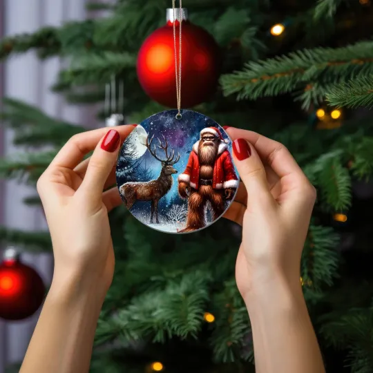 Discover Bigfoot Santa and Deer Ceramic Ornament Christmas Decoration