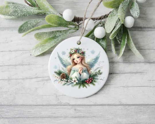Discover Angel with Pine Bough Ceramic Ornament Christmas Tree Decoration