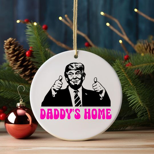 Discover Trump I'll Be Home for Christmas, Humorous Trump Christmas Gift, Break, Round Ornament, DIY Xmas Ornament, Trump Christmas, Daddys Home