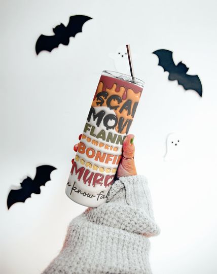 Puffy 3D Halloween Tumbler, Skinny Tumbler Straw Lid, 20oz Tumbler, Fall Coffee Holder, Fall 3D Tumbler Design, Halloween Cup, Spooky Season