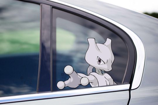 Discover Mewtwo Peeking Anime Cartoon Wall Decal Vinyl Sticker for Windows, Legendary RV Decor