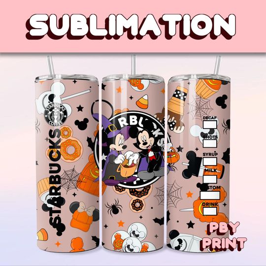 Discover Spooky Mouse Couple Coffee, Sublimation 20oz Tumbler Wrap, Summer, Movie, Rainbow, Christmas, Halloween, Cartoon, Characters, Libbey Design