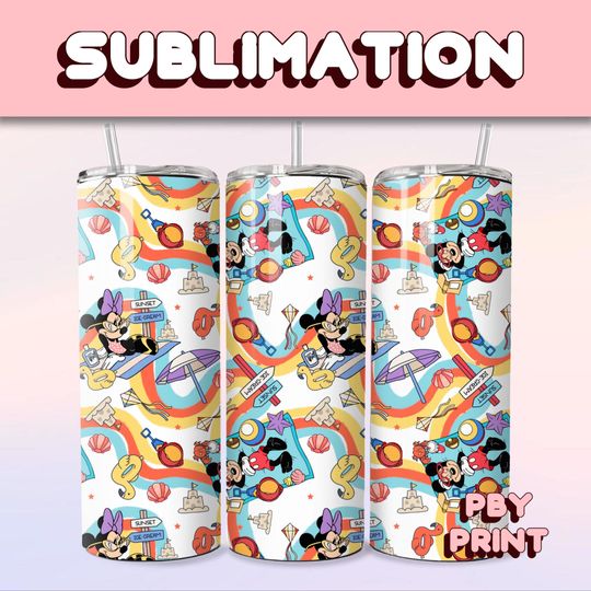 Discover Cute Mouse Beach Couple, Sublimation 20oz Tumbler Wrap, Summer, Movie, Rainbow, Christmas, Halloween, Cartoon, Characters, Libbey Design