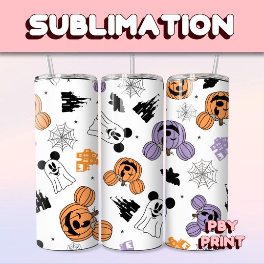 Discover Spooky Pumpkin Mouse Vibe, Sublimation 20oz Tumbler Wrap, Summer, Movie, Rainbow, Christmas, Halloween, Cartoon, Characters, Libbey Design
