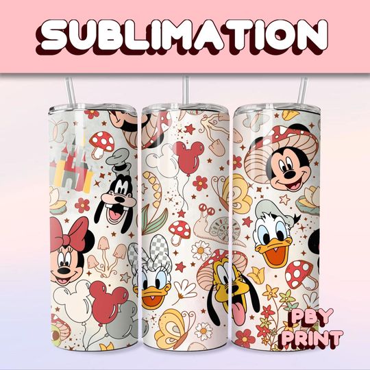 Discover Cute Mouse & Mushroom Friends, Sublimation 20oz Tumbler Wrap, Summer, Movie, Rainbow, Christmas, Halloween, Cartoon Character, Libbey Design