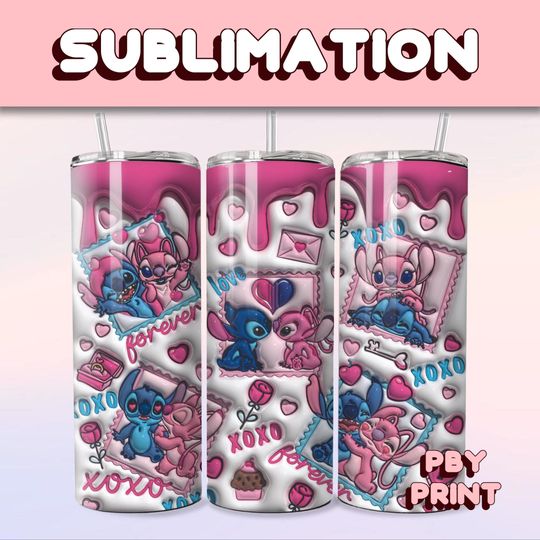 Discover Cute Blue & Pink Couple, Sublimation 20oz Tumbler Wrap, Summer, Movie, Rainbow, Christmas, Halloween, Cartoon, Characters, Libbey Design